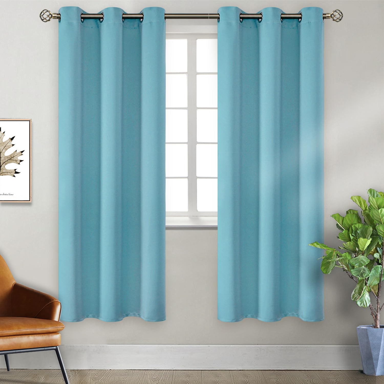 BGment Aqua Blue Room Darkening Curtains 72 Inch for Bedroom - 2 Panels
