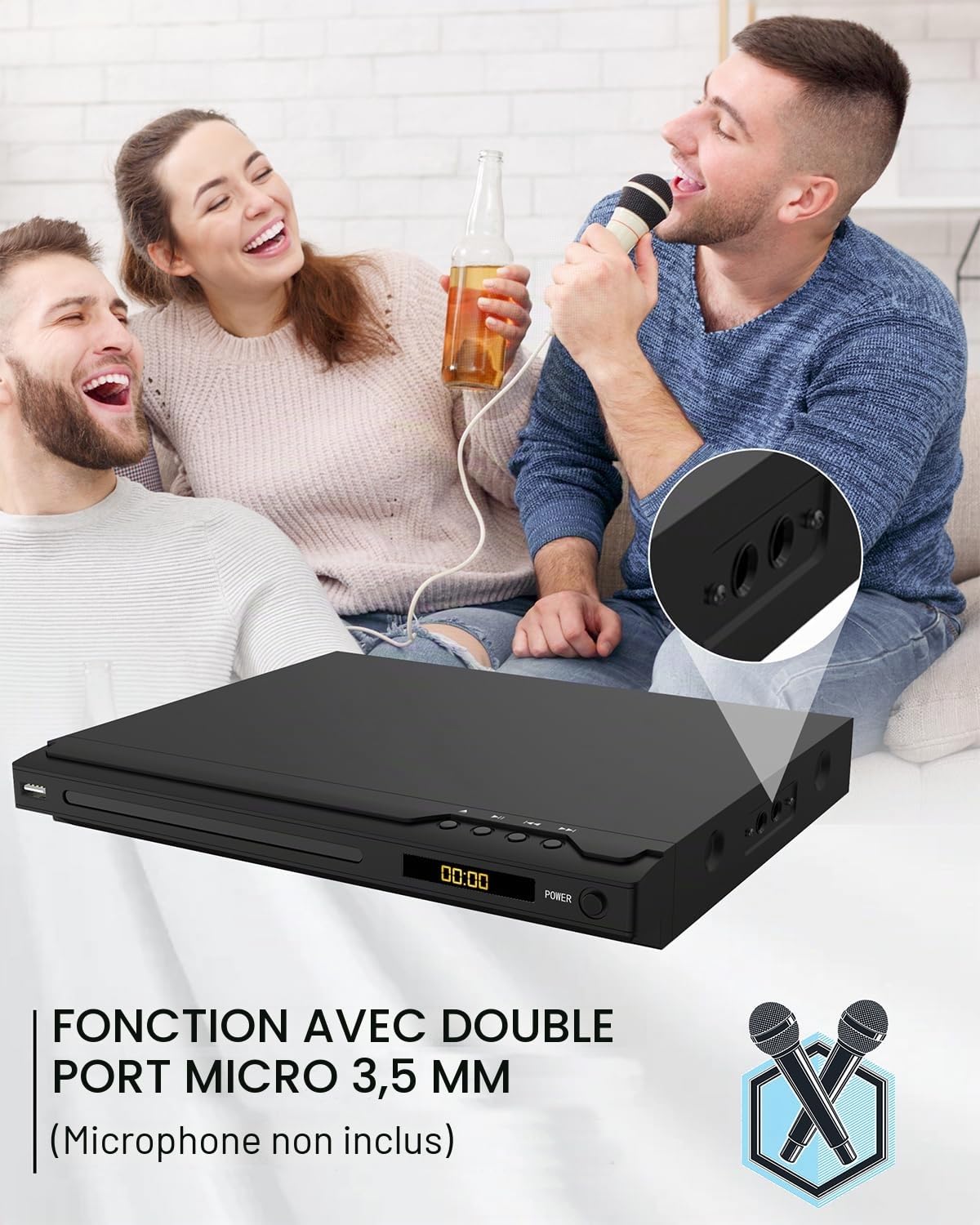 Lecteur DVD pour TV HDMI Prenant en Charge PAL/NTSC, Lecteur DVD Multizone, Entrée USB, Câbles HDMI et AV,Lecteurs DVDs Domestique Noir