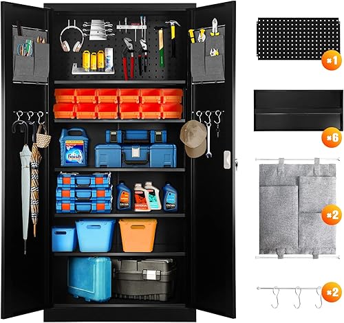 Greenvelly Gabinete de bloqueo, armario de almacenamiento de metal con puertas y estantes para oficina en casa, gabinete de herramientas de acero