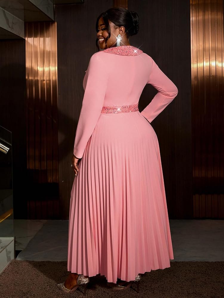 AOMEI Womens Lapel Collar Flowy Pleated Maxi Dresses with Sequins V Neck High Waist Long Sleeve Evening Dress for Women (Medium,Pink) at Amazon Women's Clothing store AOMEI Womens Lapel Collar Flowy Pleated Maxi Dresses with Sequins V Neck High Waist Long Sleeve Evening Dress for Women (Medium,Pink) at Amazon Women's Clothing store