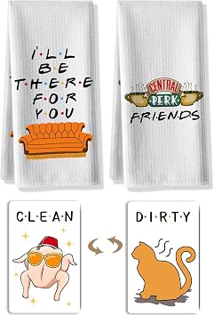 Friends TV Show Merchandise Kitchen Gifts,2 Pcs Cute Dish Towels and Clean Dirty Magnet for Dishwasher Sign,Funny Cute Friends Kitchen Towels,Friends TV Show Fans Birthday
