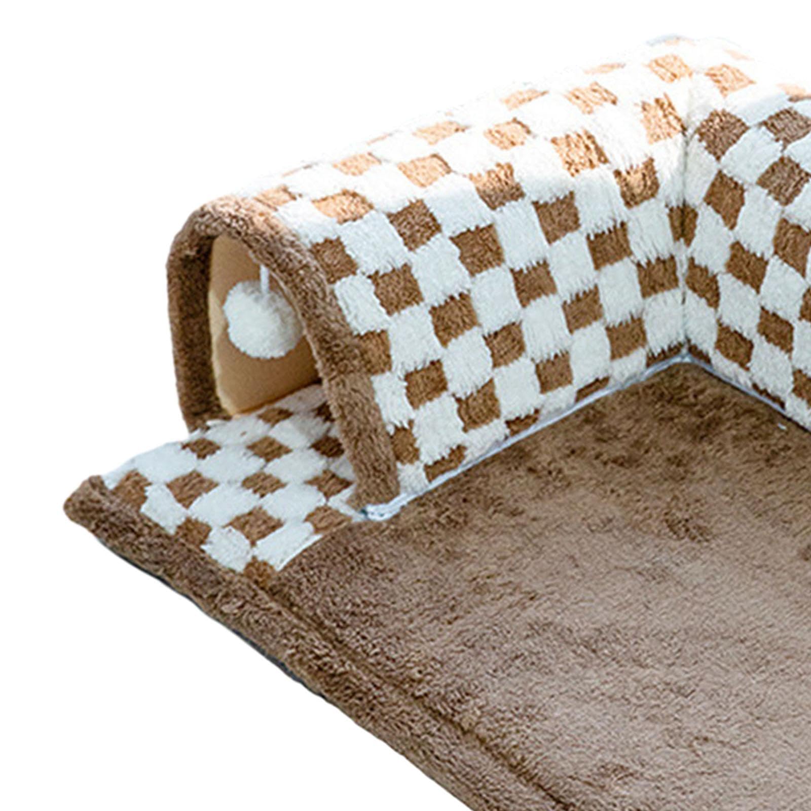 Tunnel pour Chats Tunnel Lit Jouet Balle Maison de Jeu Habitat Animaux Petits Tapis Amovible Pliable Douceur Convenable Chatons Lapins Intérieur, Marron M