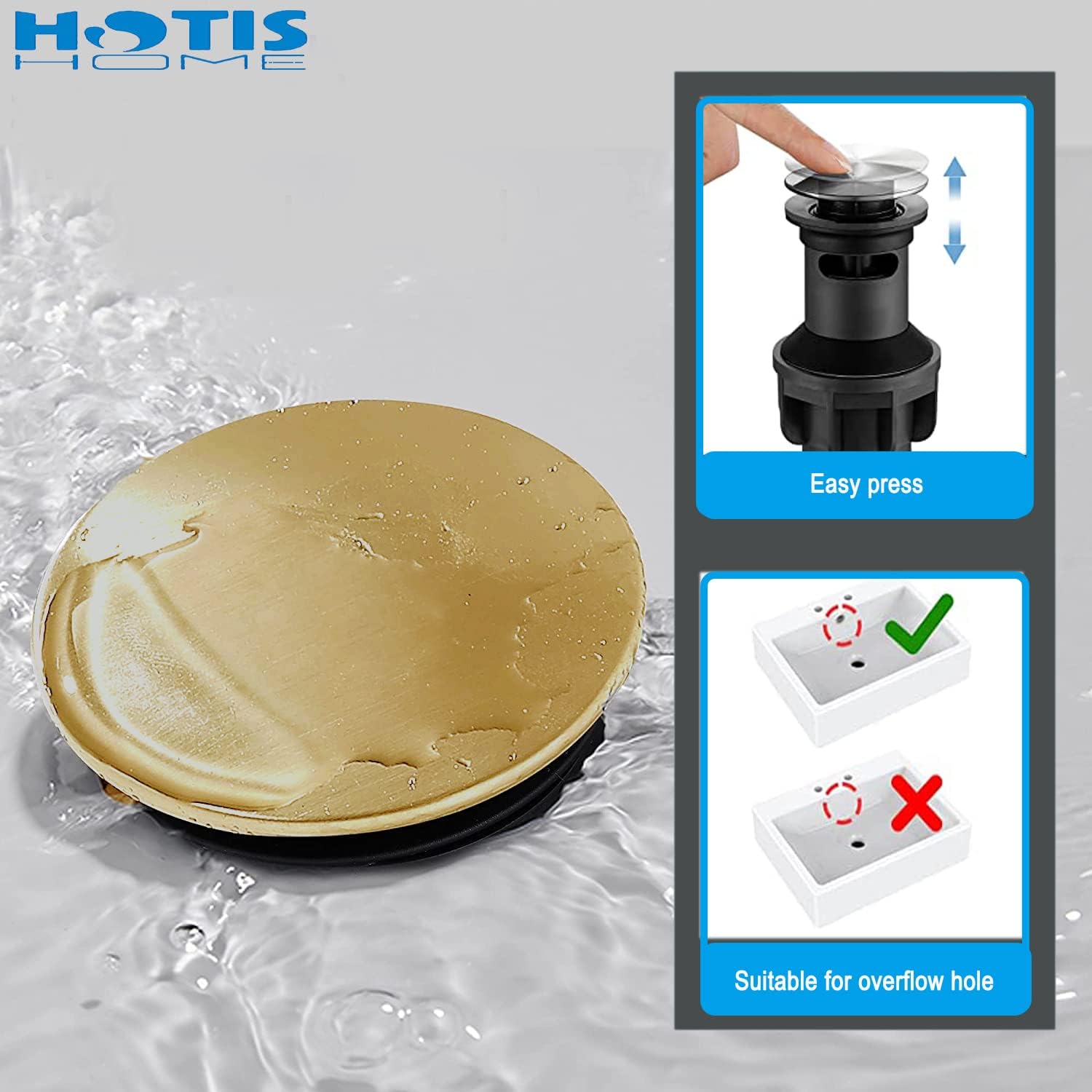 Hotis Gold Vessel Sink Faucet, 360 Swivel Brushed Gold Vessel Faucet, Single Handle Tall Body Farmhouse Vessel Faucet, Bathroom Faucets for Sink 1 Holewith Pop Up Drain - Image 6