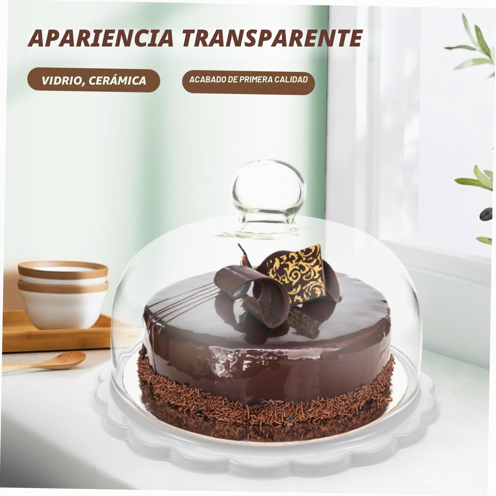 CHILDWEET Soporte para Tartas Redonda de Cerámica con Tapa de Vidrio white para Bodas y Cumpleaños, Protege Alimentos con Diseño Elegante