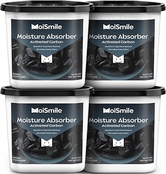 Large Moisture Absorber Buckets, 14 oz Each, Activated Carbon, 4 Pack