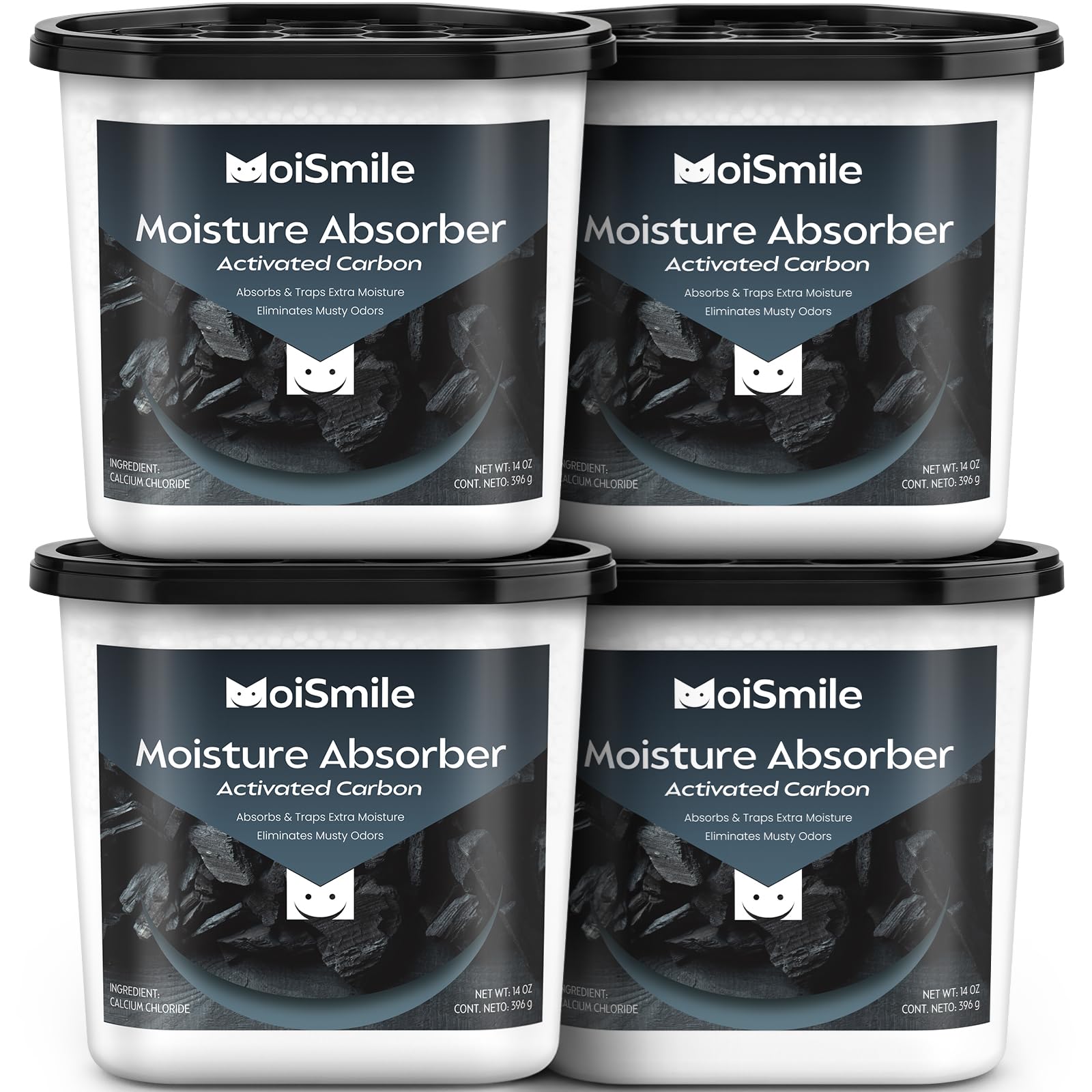Large Moisture Absorber Buckets, 14 oz Each, Activated Carbon, 4 Pack