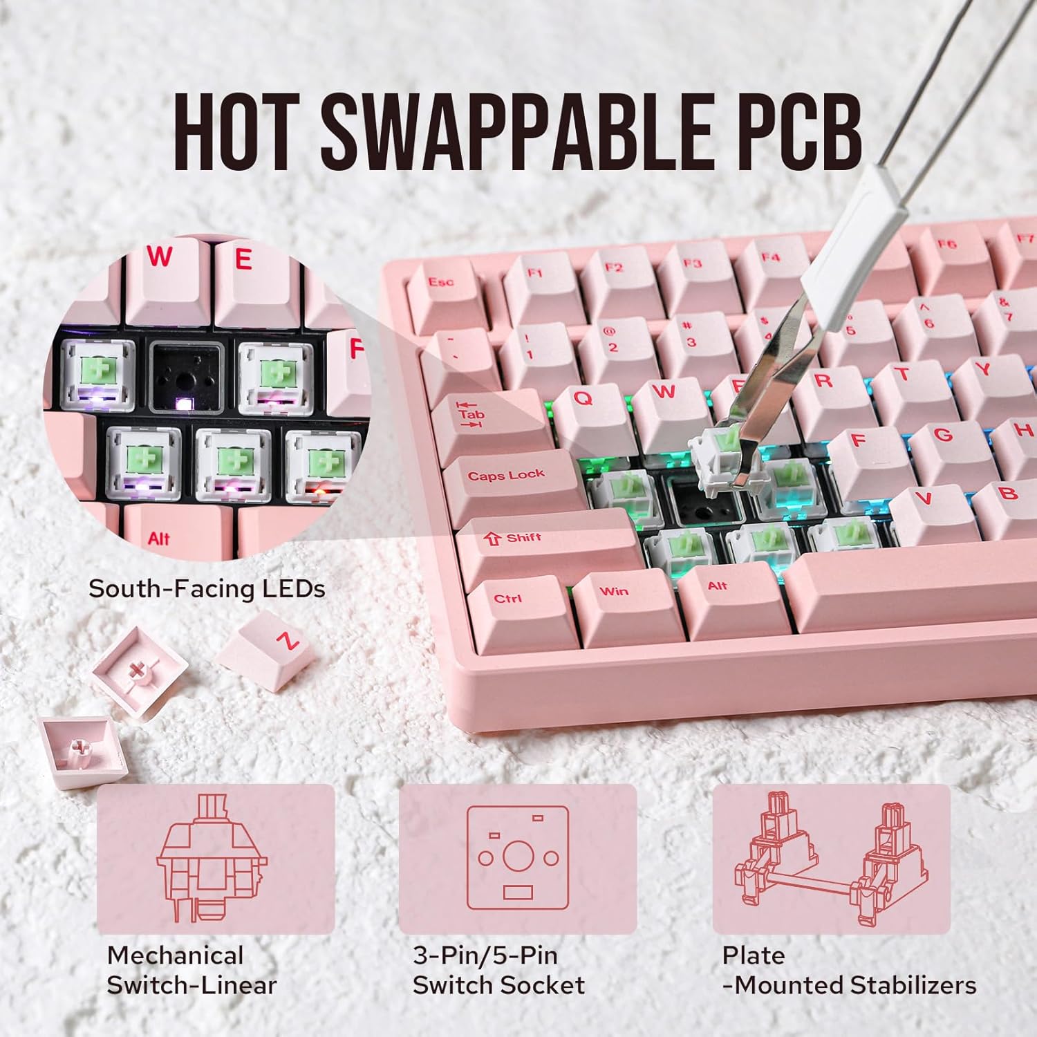 KiiBoom Moonshadow V2 75% Wireless Aluminum Gaming Keyboard, QMK&VIA Programmable, BT5.0/2.4GHz/USB-C, Hot-Swappable Creamy Mechanical Keyboard with FR4 Plate, Knob, 4000mAh Battery (Pink)