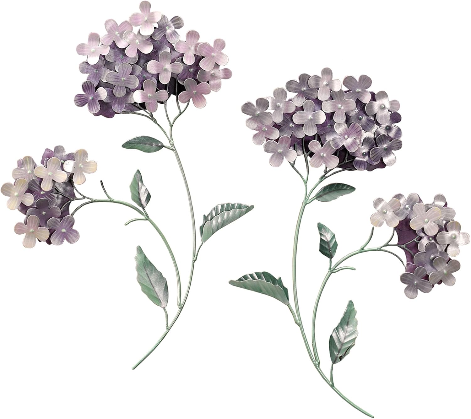 Lavender Hydrangea Metal Wall Art Set of Two | Handcrafted Handpainted Floral Wall Sculptures by Joanne Ferrara | Home, Living Room, or Bedroom Decor | Flower Blossom Floral | Nature
