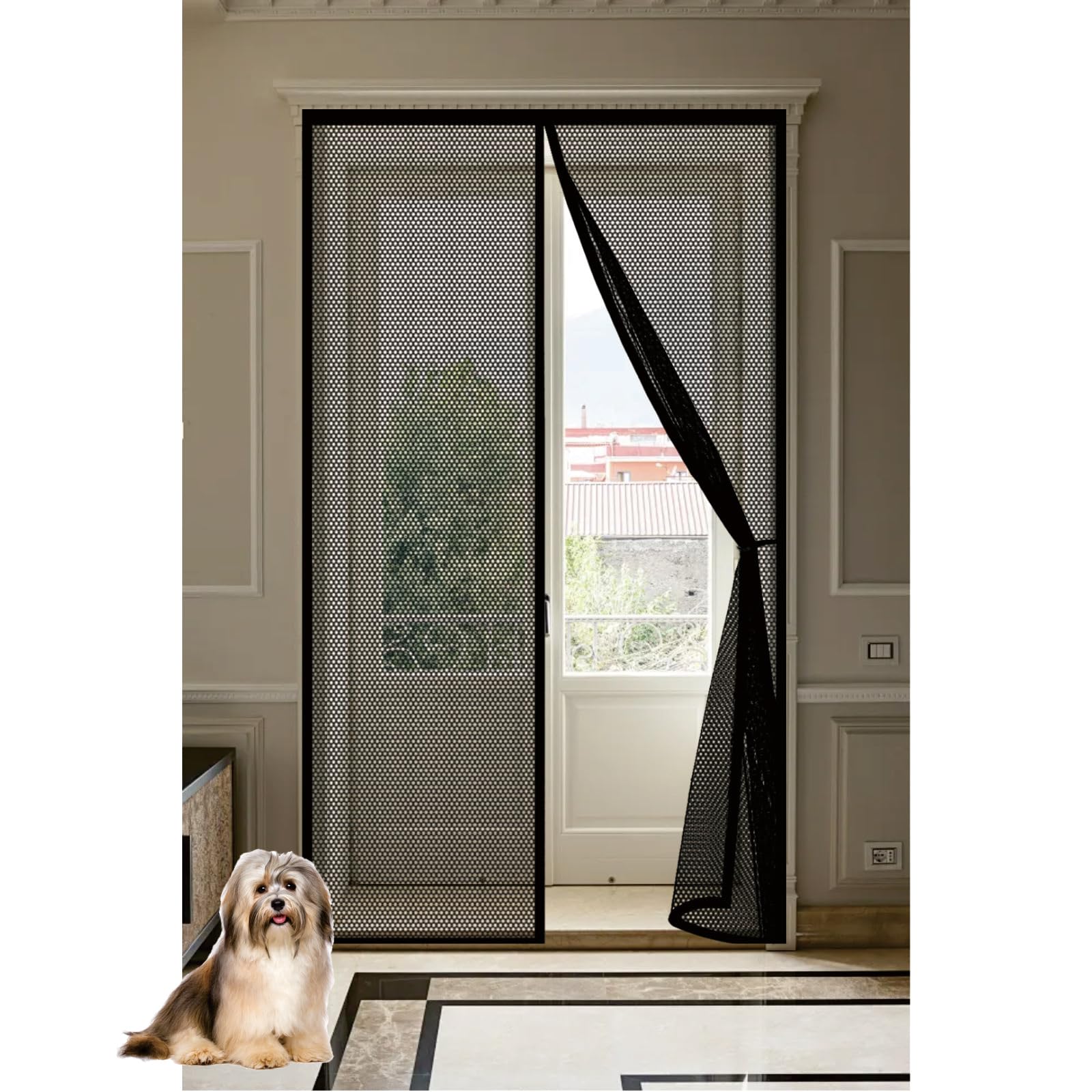 Moustiquaire aimantée 138x260 cm pour porte patio de couleur noire