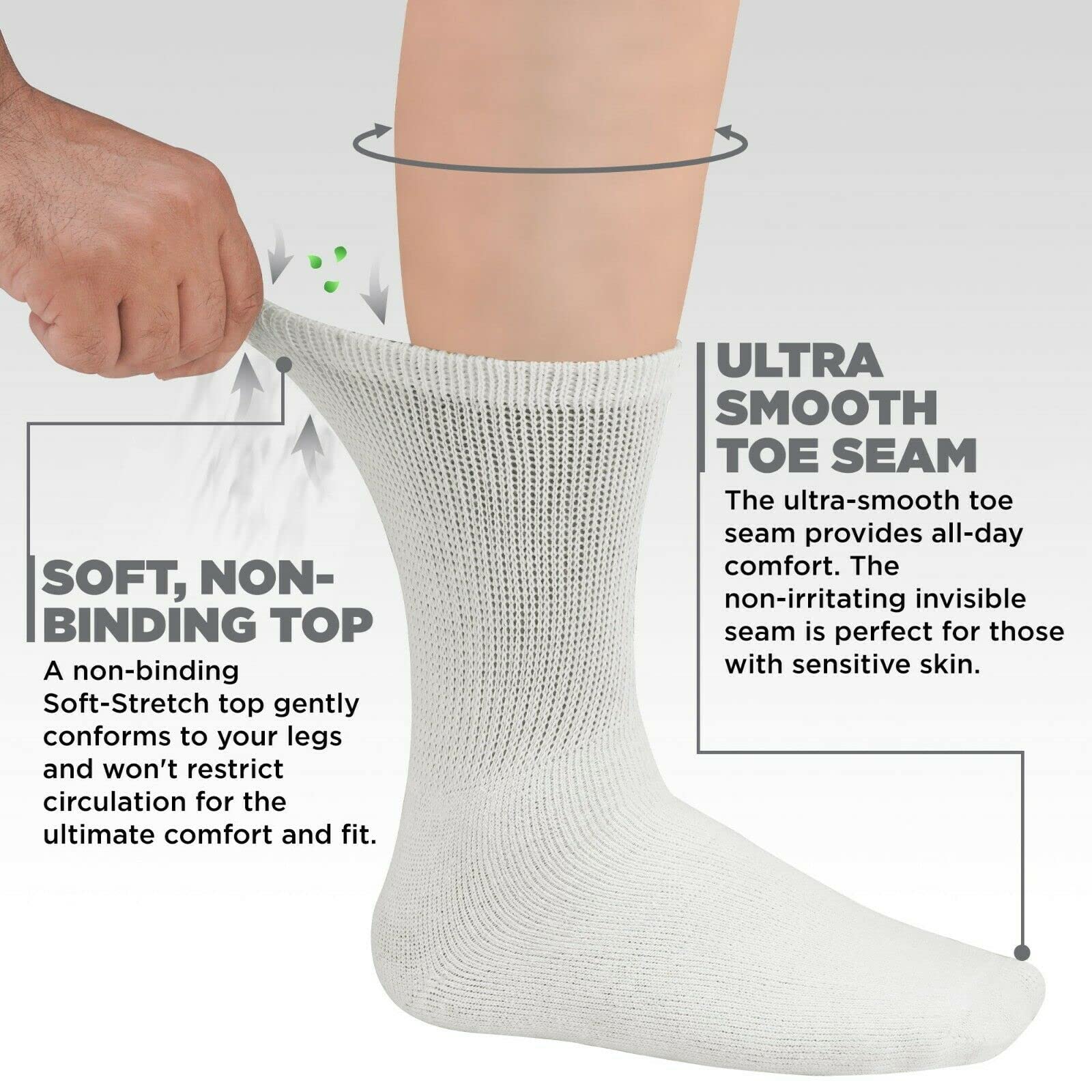 LOOM KNIT Diabetic Socks Non-Binding, 6 works Non Elastic Gentle Grip for Swollen & Painful Legs - Image 2