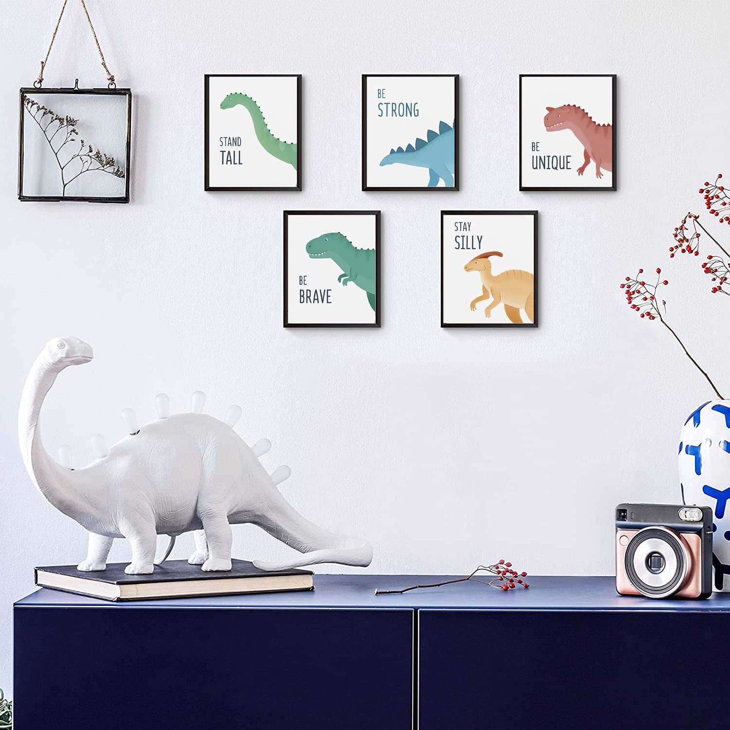 BOARSHUA Set Di 6 Poster Su Tela Per Bambini - Dinosauri Nella Giungla Con Frasi Motivazionali, Decorazione Cameretta A4