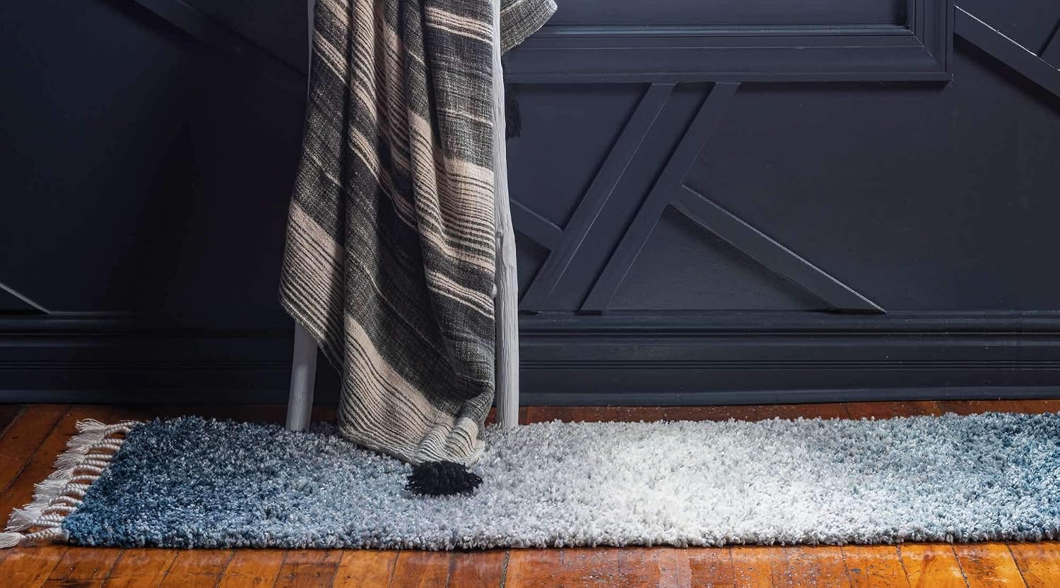 Unique Loom Hygge Shag Collection Area Rug - Gradient (2' 2" x 6' Runner, Blue/ Beige)