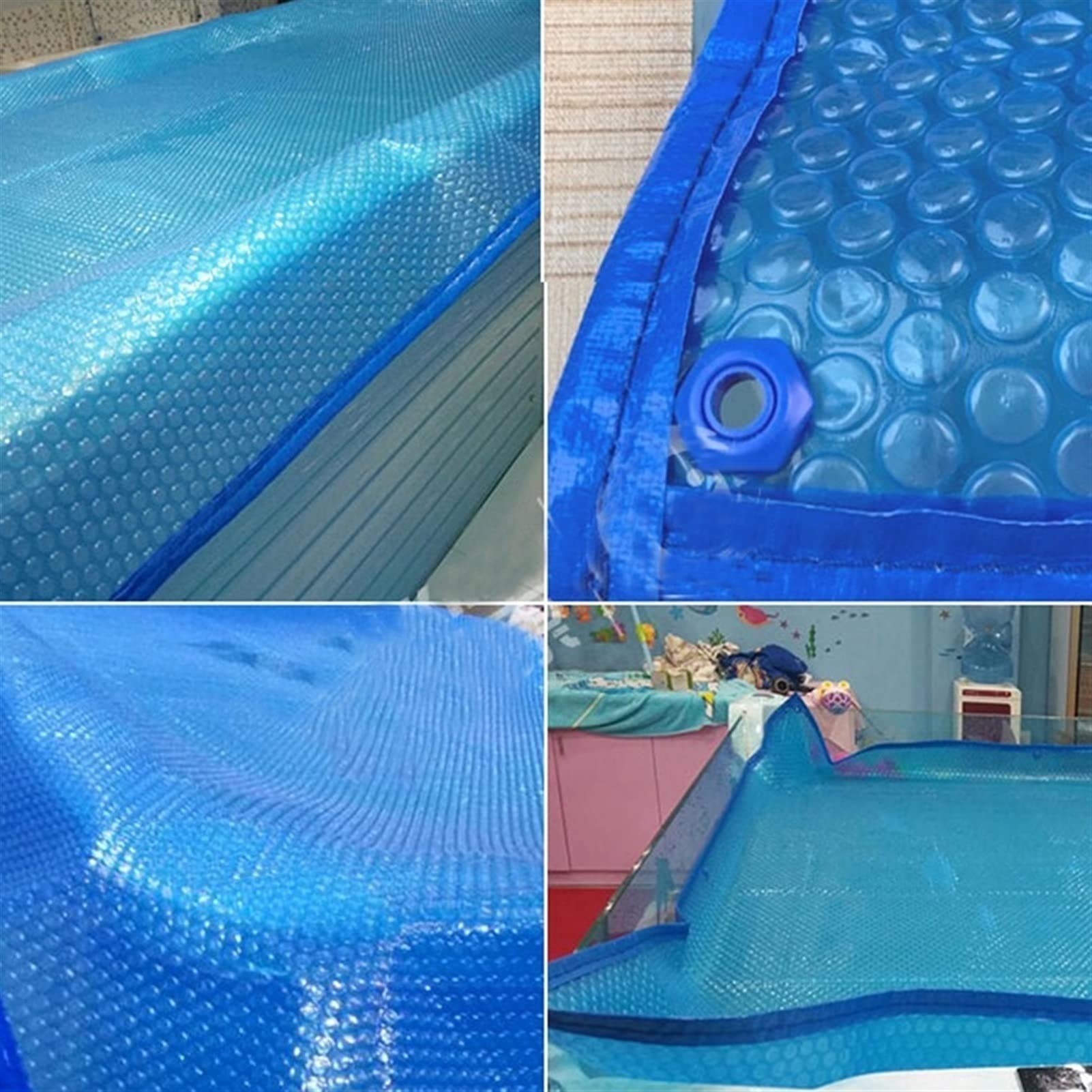 Cobertor Solar Piscinas Rectangular Cubierta de Piscina Borde con Cinta Adhesiva con Ojales, Película de Aislamiento de Calor de Burbuja Solar Anti Polvo a Prueba de Lluvia Protector de Piscinas