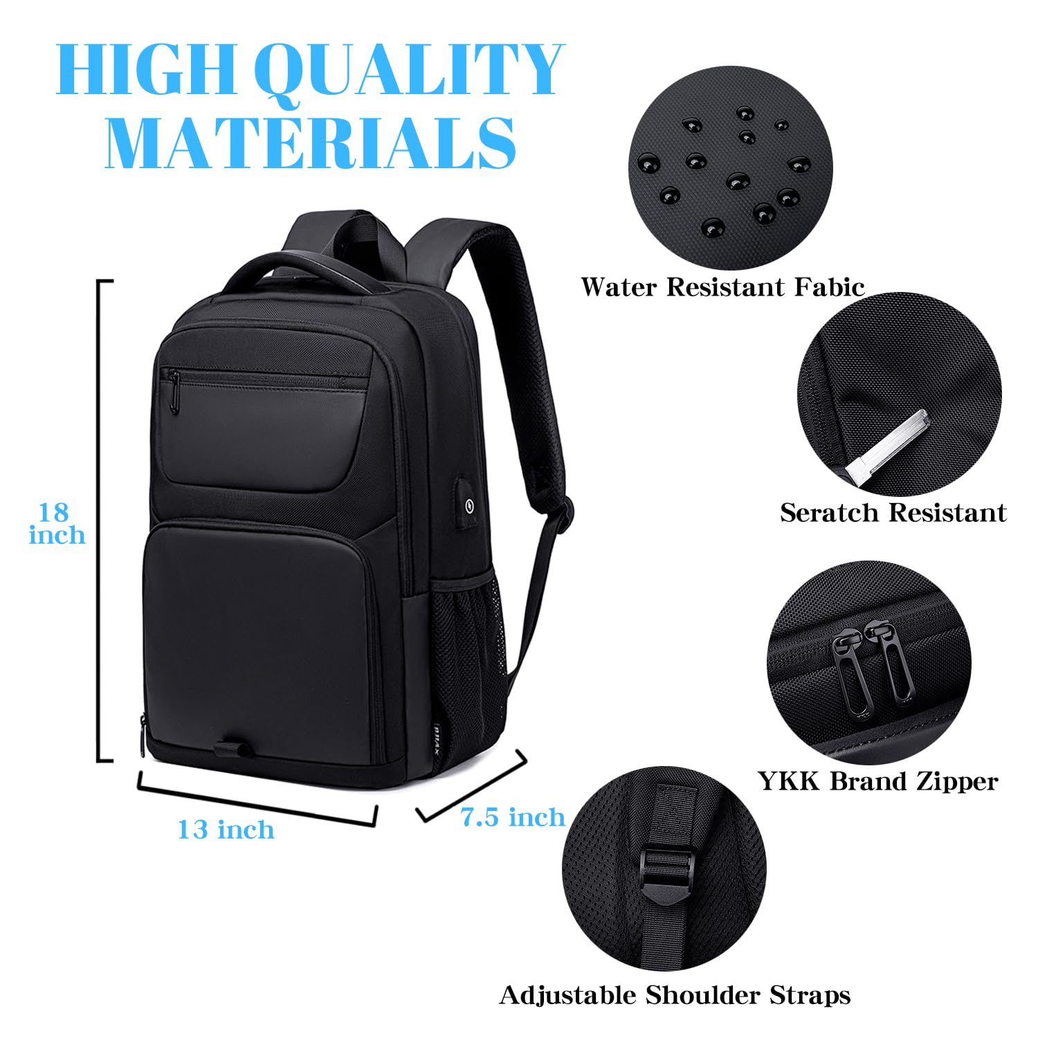 BJIAX Zaino Uomo Zaino per PC Portatile, 15.6 Pollici Zaino Porta PC con Caricatore USB Zaino da lavoro, 35 Litri Impermeabile Zaino per Laptop, Computer, Notebook, Viaggio Regalo Uomo - Nero