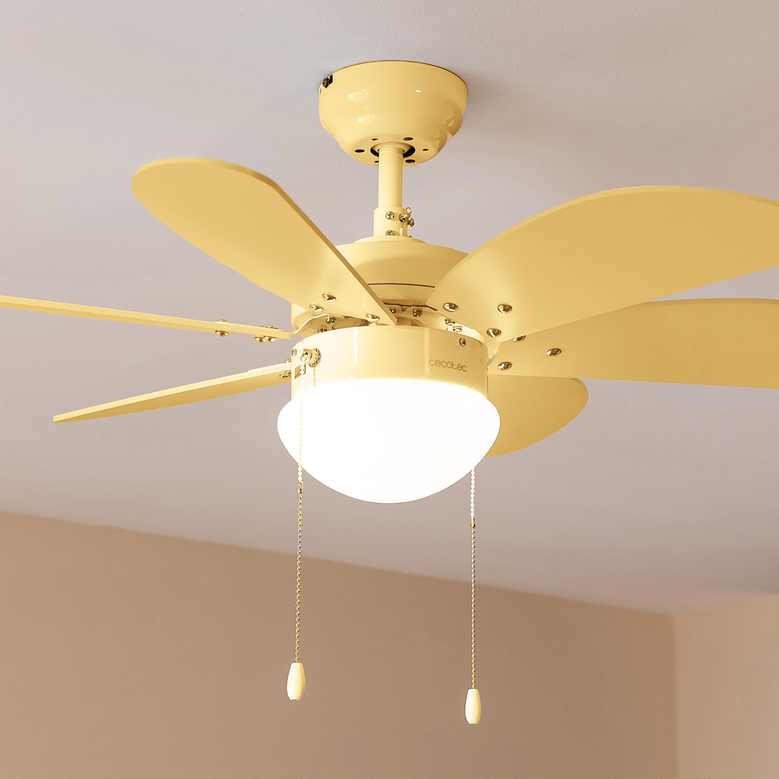 Cecotec - ventilatore da Soffitto con luce EnergySilence Aero 3600 Vision Full SunLight, 50 W, Diametro 92 cm, 3 Velocità, 6 Lame Reversibili, Inverno-Estate, Utilizzo Facile, Interruttore a Catena