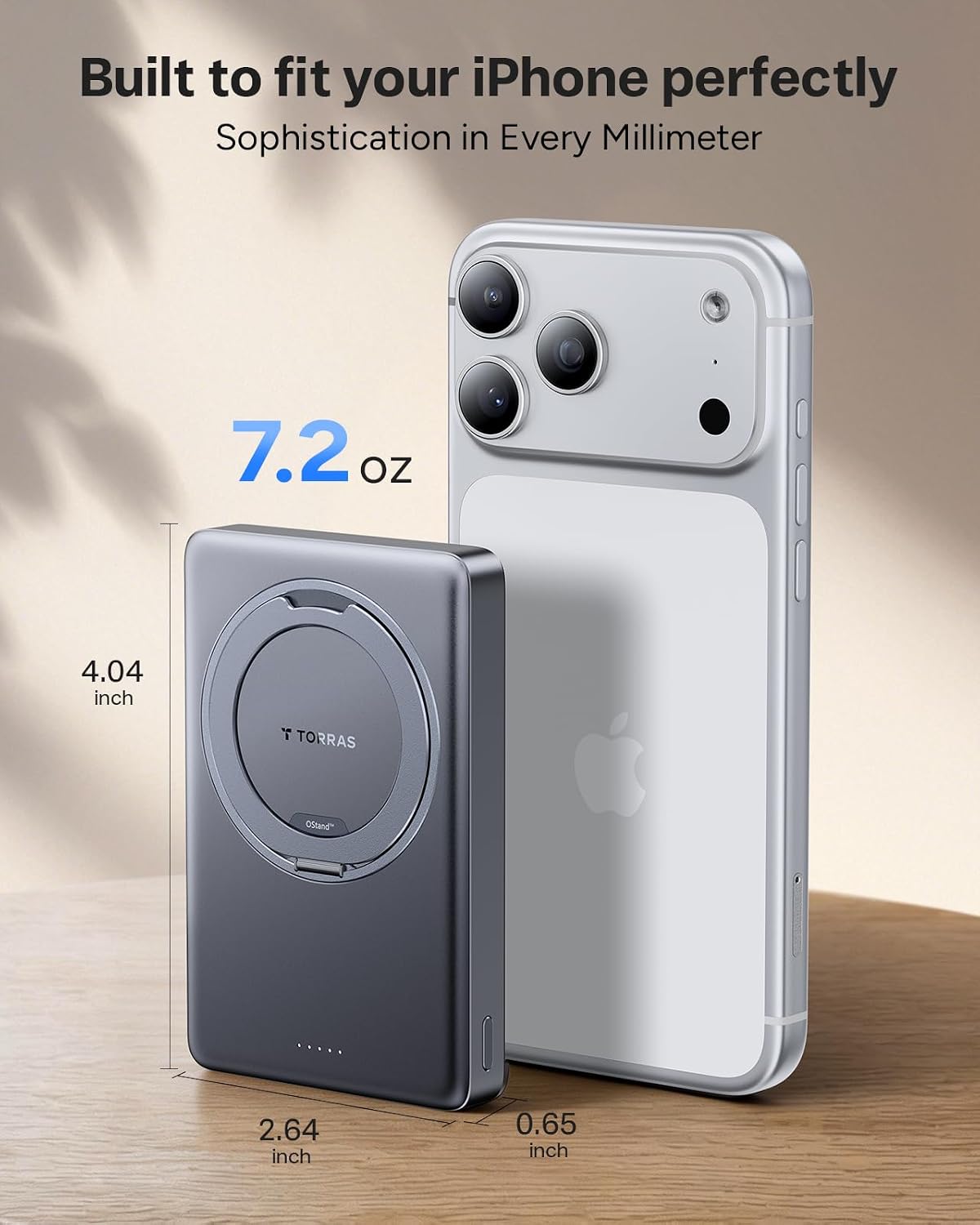 TORRAS Ostand Minimag 10000mAh Magnetic Portable Charger, 360° Rotatable Stand, 15W Wireless & 22.5W Fast Charging Battery Pack for iPhone 17/16/15/14 Pro Max Plus - Gray