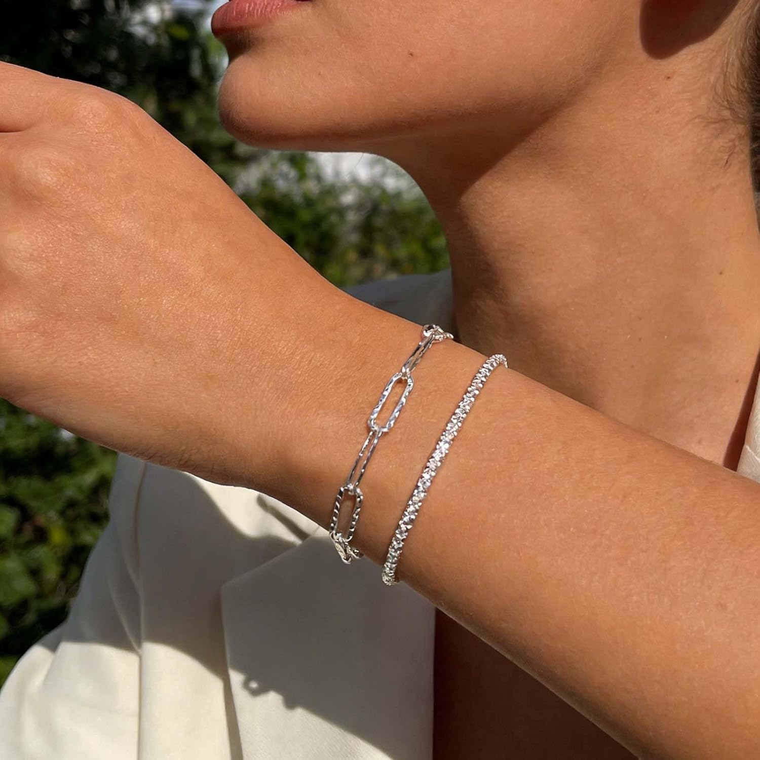 Andelaisi Boho Sparkly Chain Bracelet Vintage Layered Paperclip Chain Bracelets Gold Bling Chains Hand Bracelets Adjustable Slave Link Bracelet Jewelry for Women - Image 2