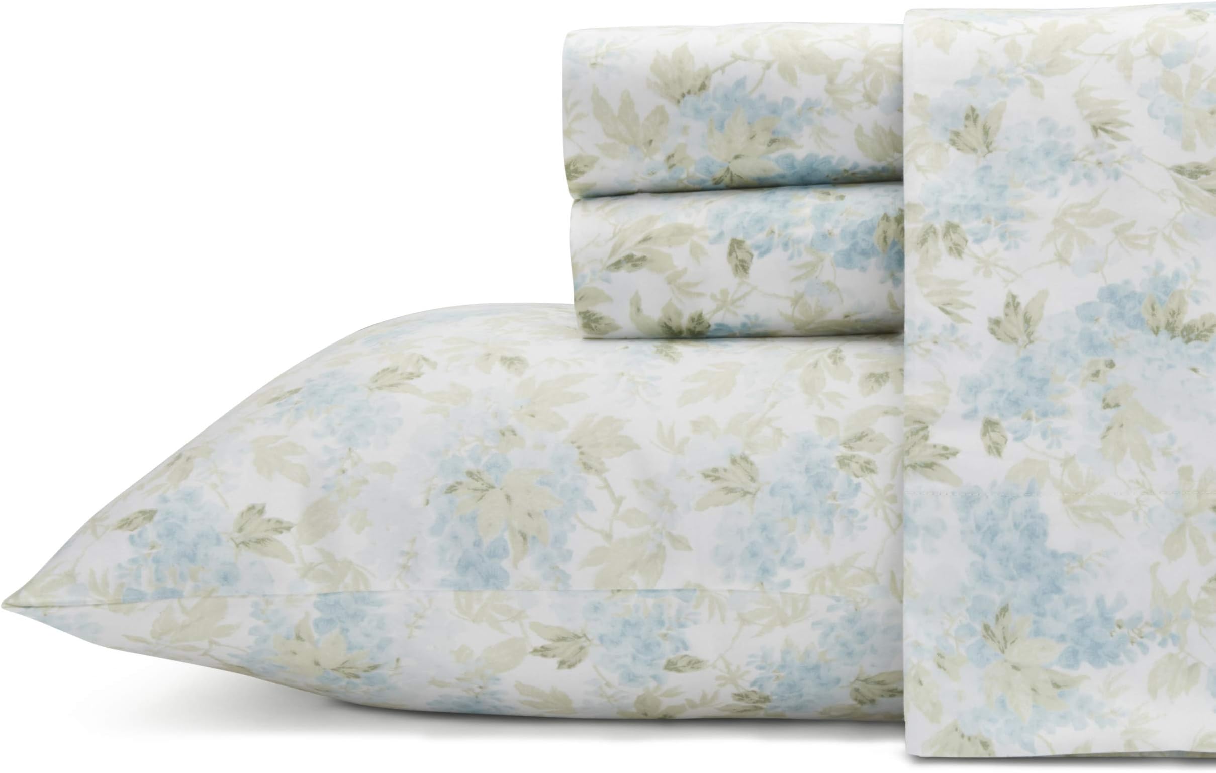Laura Ashley - King Sheet Set, Buttery-Soft Bed Sheets with a Naturally Silky Smooth Cotton Sateen Lightweight Feel - Matching Pillowcases & Fitted Sheet (Rena Teal)