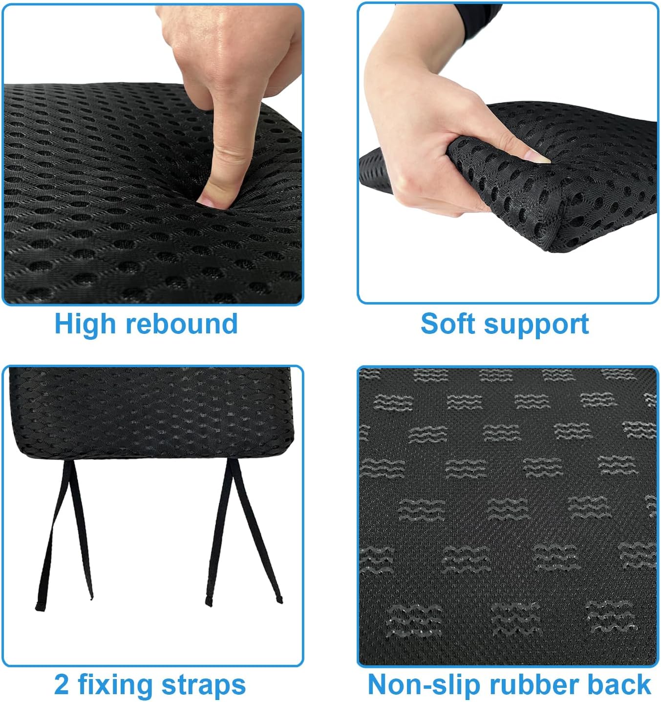 Esme L&H 2Pcs 12 Inch Kids Chair Pads with Ties Breathable 3D Air Mesh Chair Cushion Square Seat Cushion for Kids Chair/School Chair/Wood Chairs (Black,2pcs)