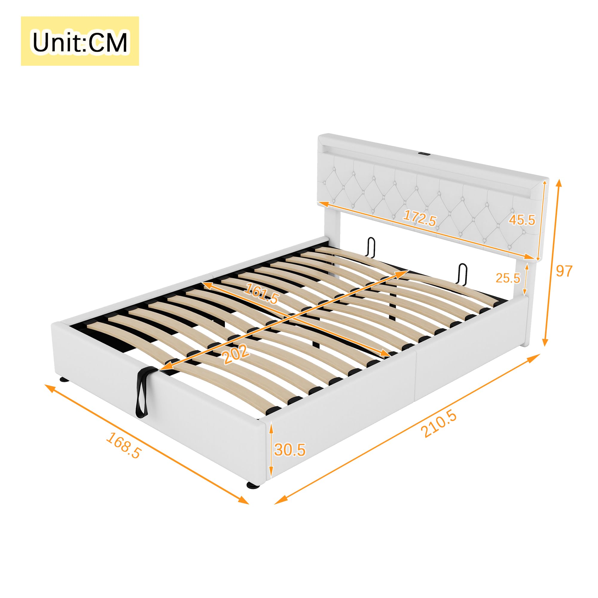KEYIDE Letto imbottito 140 x 200 con LED e USB, letto matrimoniale con 4 cassetti, testiera