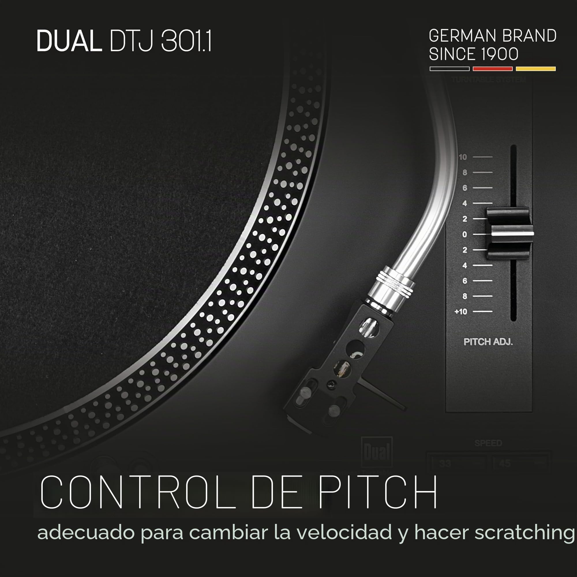 Dual DTJ 301.1 USB - Tocadiscos para DJ (33/45 U/min, control de velocidad, sistema fonocaptor magnético, iluminación de agujas, cable USB), color negro [Importado de Alemania]