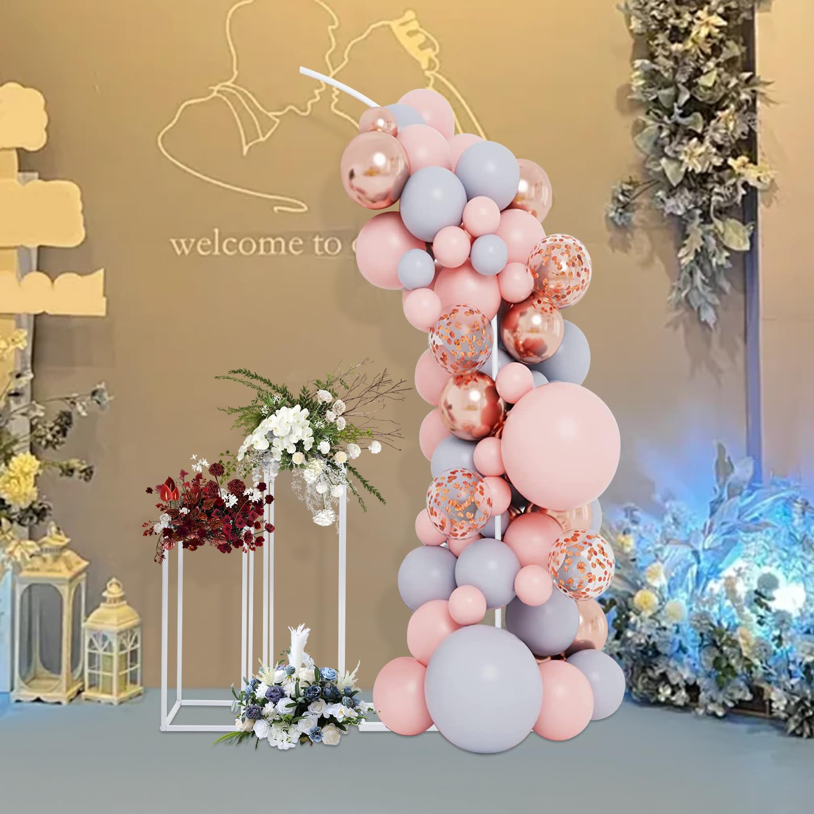 LUNUMAOS Arch Flower Stand, 6.5 Ft Banquet Arch Backdrop Stand Wedding Flower Stand Wedding Arch Stand Wedding Birthday Party Decoration Balloon Frames, 2 Pcs