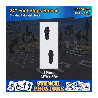 Safety Floor Marking Stencil - 24 inch Foot Steps Stencil - 24 x 6 x 1/16 63 mil - Light-Duty