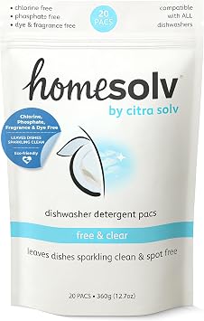Citra Solv Homesolv Auto Dishwasher Pacs, Free & Clear, 20 Count, 12.7 Ounce Pack of 1