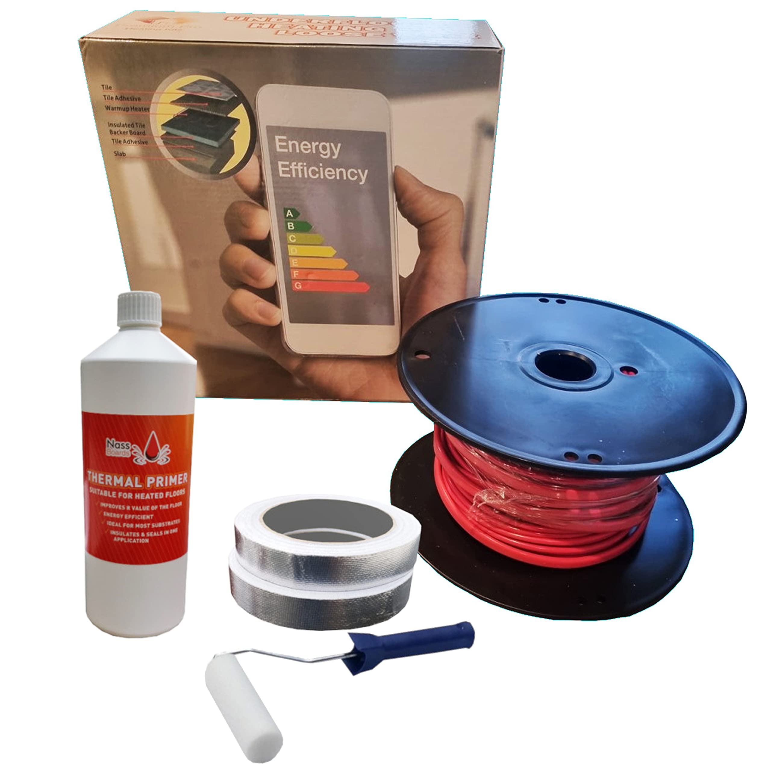 Nassboards Pro Elite Loose Cable Electric Underfloor Heating System 200w - Touch Screen, Wifi, Smart Thermostat with Installation Kit & Instructions for Carpet, Tiles, Laminate, Wood, Concrete