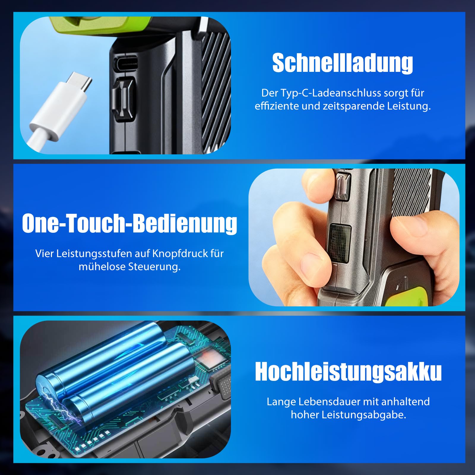 Elektrische Air Duster, Laubbläser Staubgebläse, 130000 U/min Autostaubsauger Kabellos 4-Gang Einstellbare Gebläse mit Akku, LED-Beleuchtung, Staubsauger für PC, Elektronik, Auto (Grün)