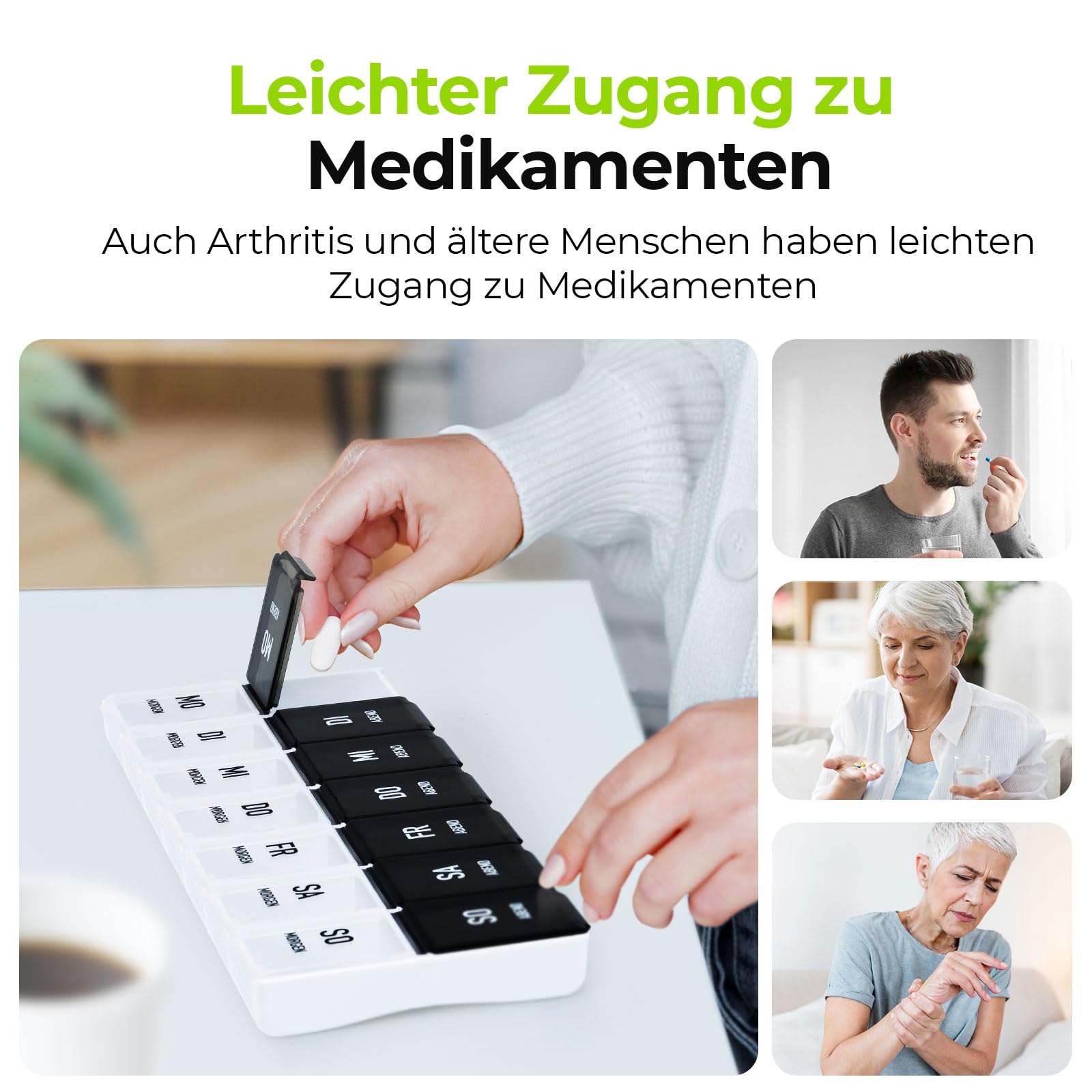AUVON Tablettenbox 7 Tage Morgens Abends, Handlicher Tablettenbox mit Großen Separaten Fächern für Medikamente, Vitamine, Fischöl, Nahrungsergänzungsmittel usw.
