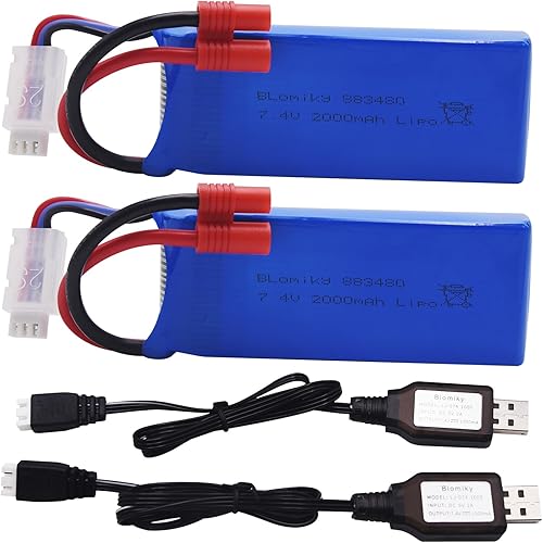 Miniatura 10 de Batería y cargado con conector plátano Blomiky, 2 uds, 7.4 V, 2000 mAh, para SYMA X8C X8W X8G X8HD X8HW X8HG 506HG JXD 506G Holy HS300 HS400,