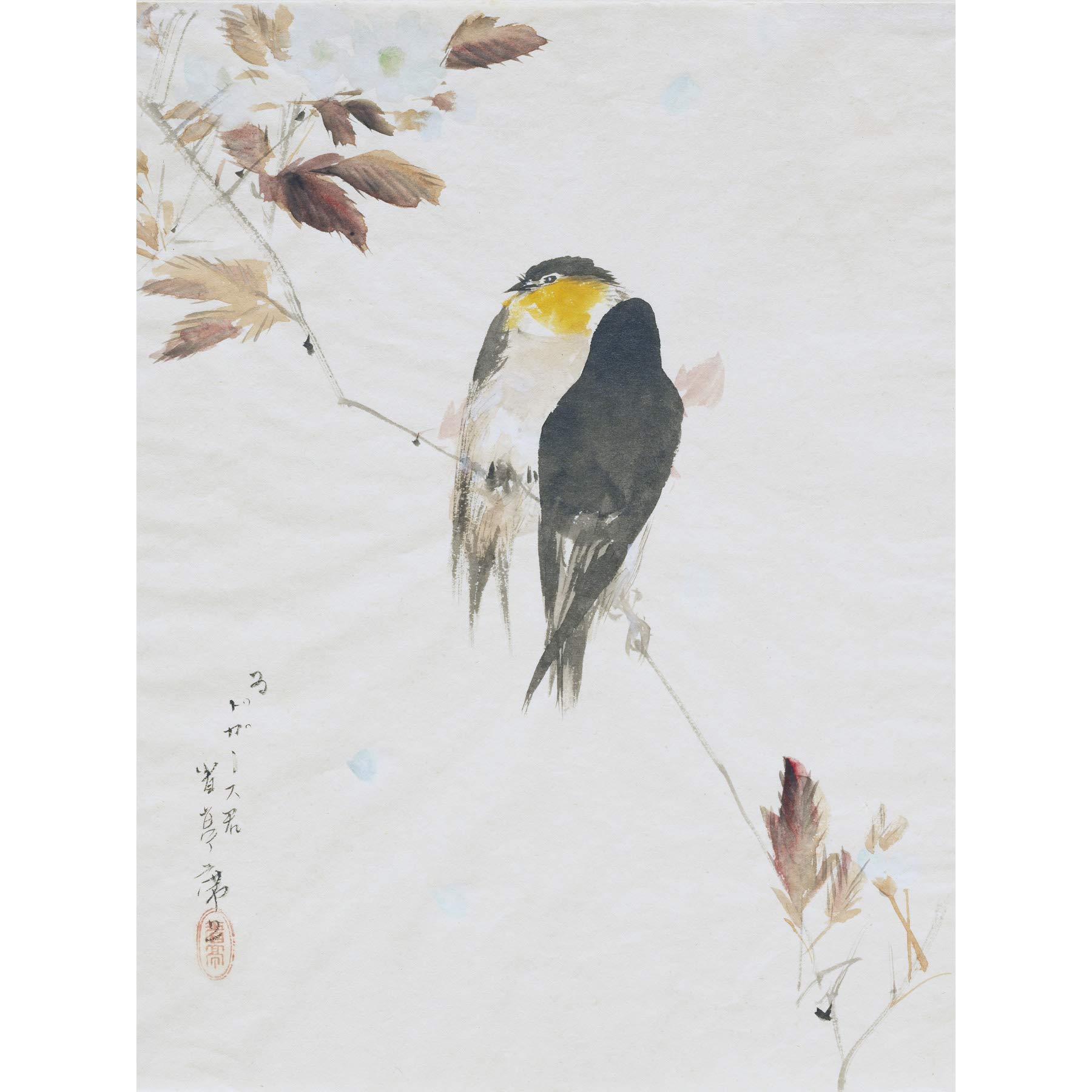 Artery8 Watanabe Seitei Birds On Branch Drawing Premium Wall Art Canvas Print 18X24 Inch