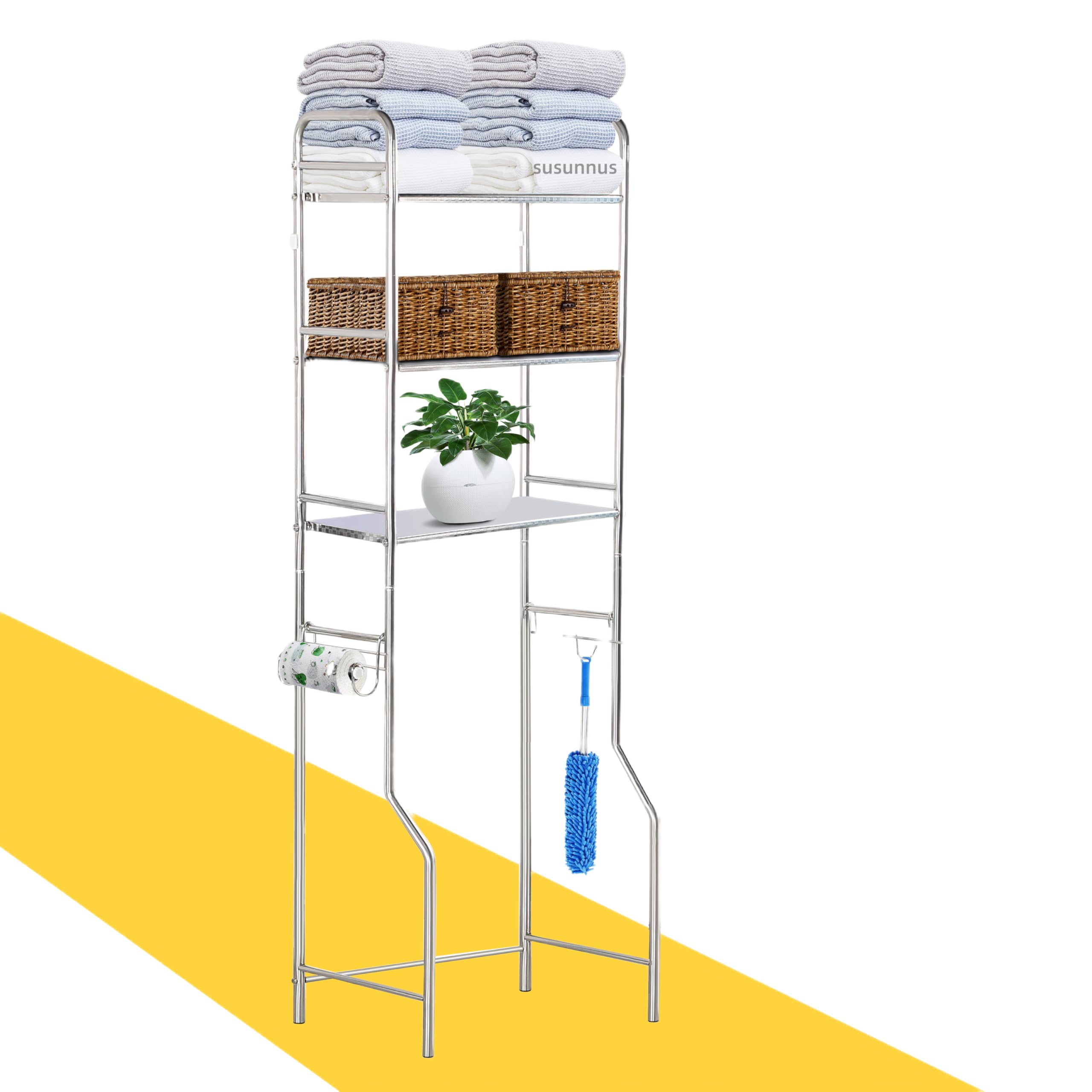 susunnus Over The Toilet Storage 3 Tier M,Bathroom Shelves Over Toilet,Freestanding Space Saver with Toilet Paper Holder,Stainless Steel,Pragmatic,