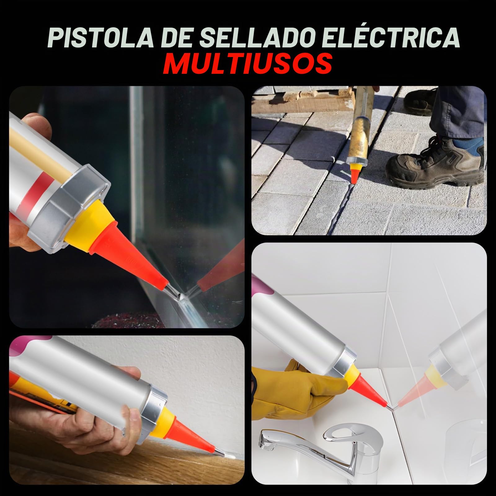 ONEVAN Pistola Silicona Bateria, 300ml Cartuchos Blandos/600ml Rígidos | 5000N Empuje, Antigoteo, 6 Velocidades Ajustables, Larga Autonomía con Dos Baterías, 14 Boquillas, Relleno de grietas juntas