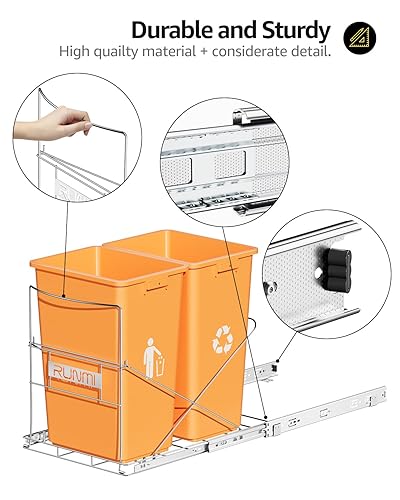 Miniatura 7 de Bote de basura extraíble debajo del gabinete, estante para debajo del fregadero con capacidad para latas de hasta 7 a 10 galones, deslizador de