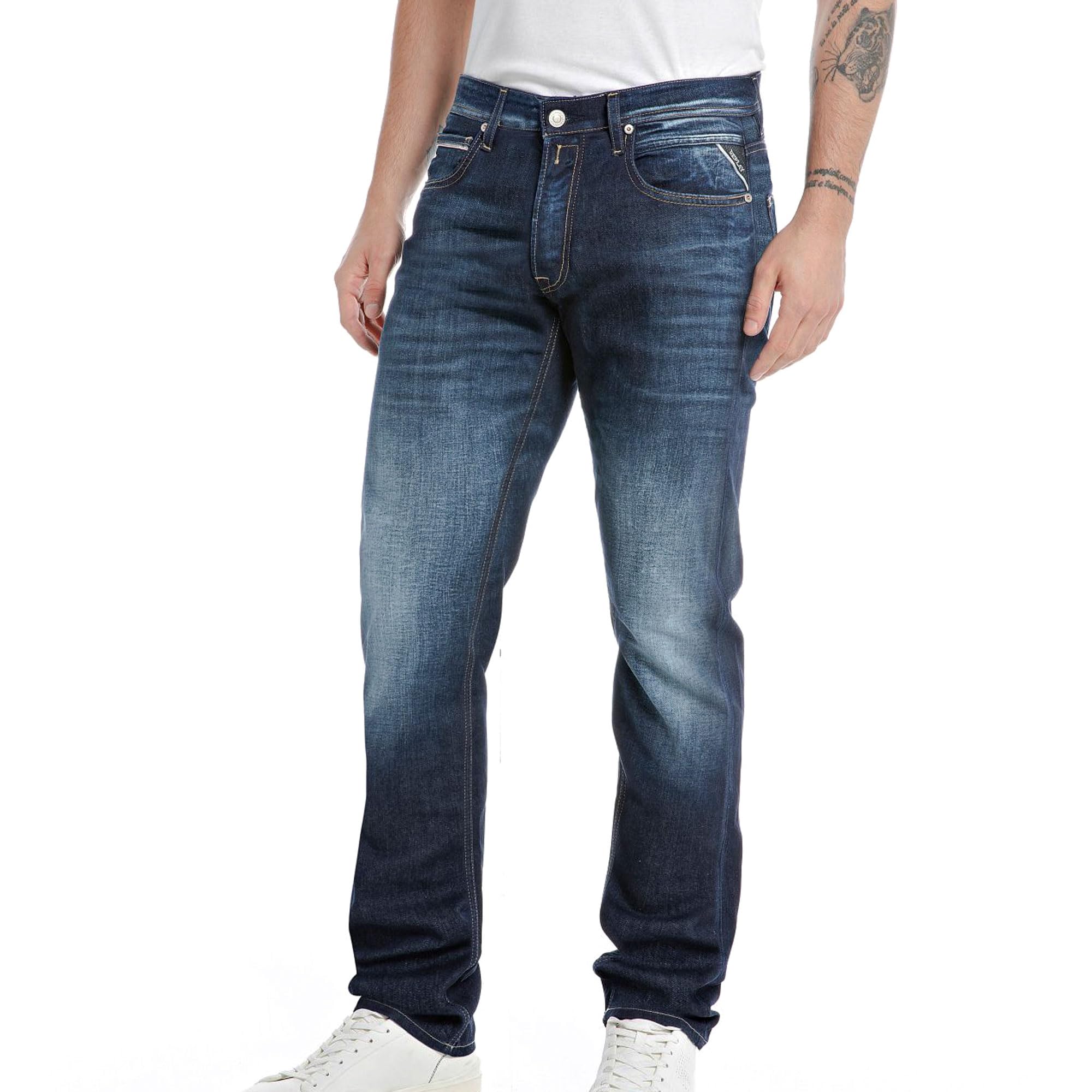 REPLAY Herren Jeans Grover Straight-Fit Bio, Dark Blue 007-2 (Blau), 28W / 32L