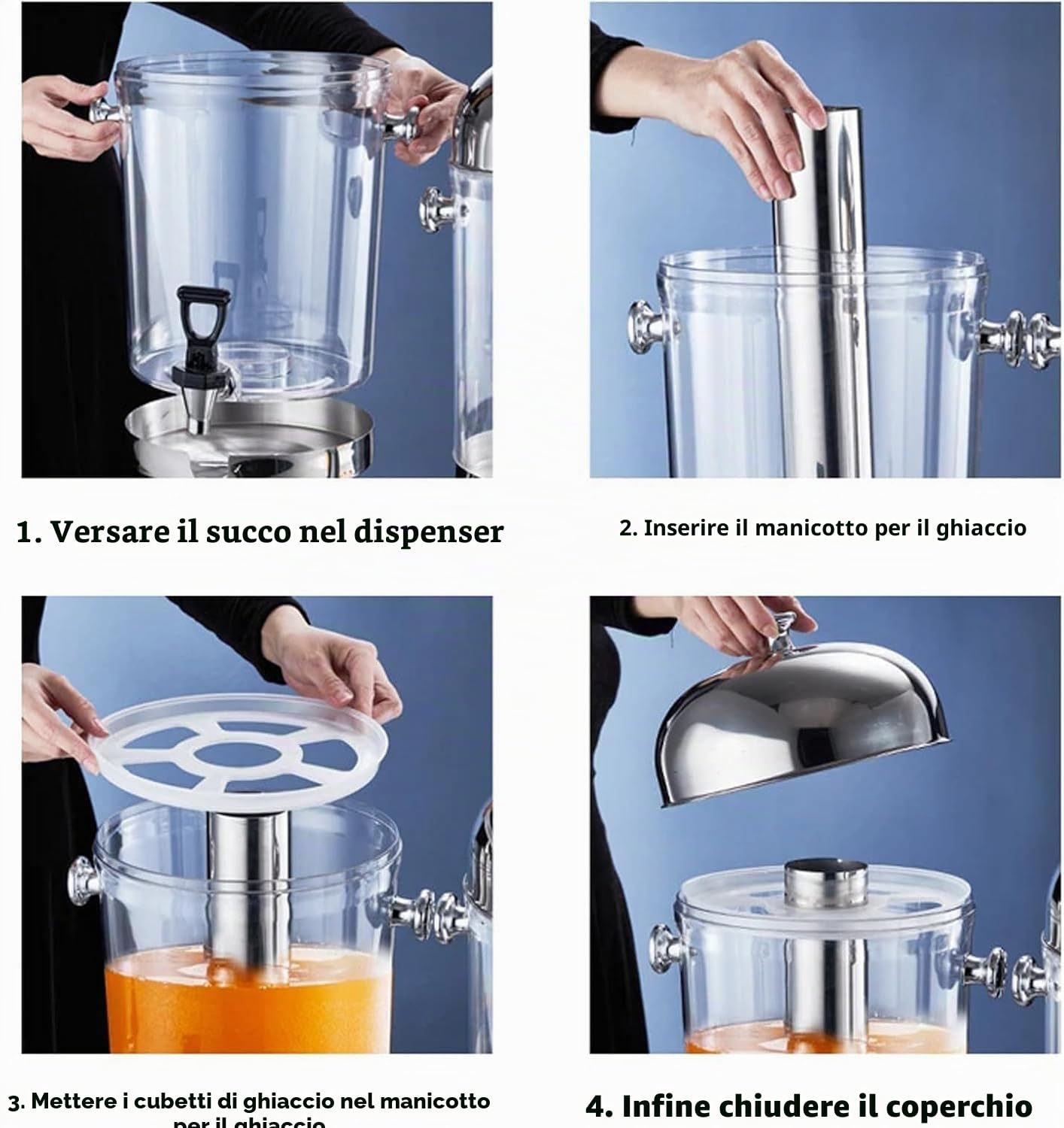 Distributore di Bevande in Acciaio Inossidabile, Distributore di Succhi con Vassoio Antigoccia per Isolare/riscaldare/raffreddare Bevande di Birra, Adatto per Bar per Feste di Ristorante(d'argento)