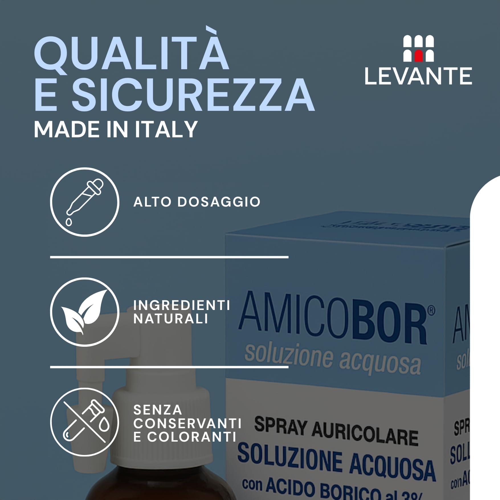 Amicobor Acquoso Spray Orecchie Pulizia 100ml Soluzione Acquosa Spray Auricolare per Pulizia Orecchie con Acido Borico 3% e Glicerina Sciogli Cerume per la Corretta Igiene del Condotto Uditivo