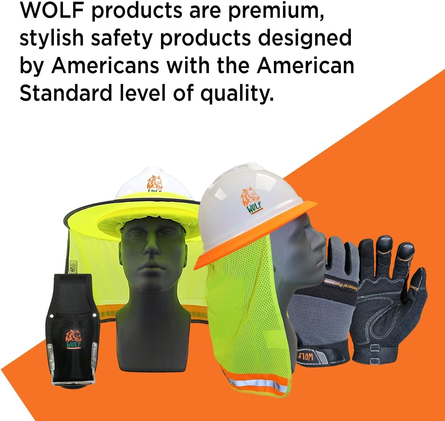 Wolf High-Visibility Orange Reflective Full-Brim Hard Hat Mesh Sun Visor Neck Shade