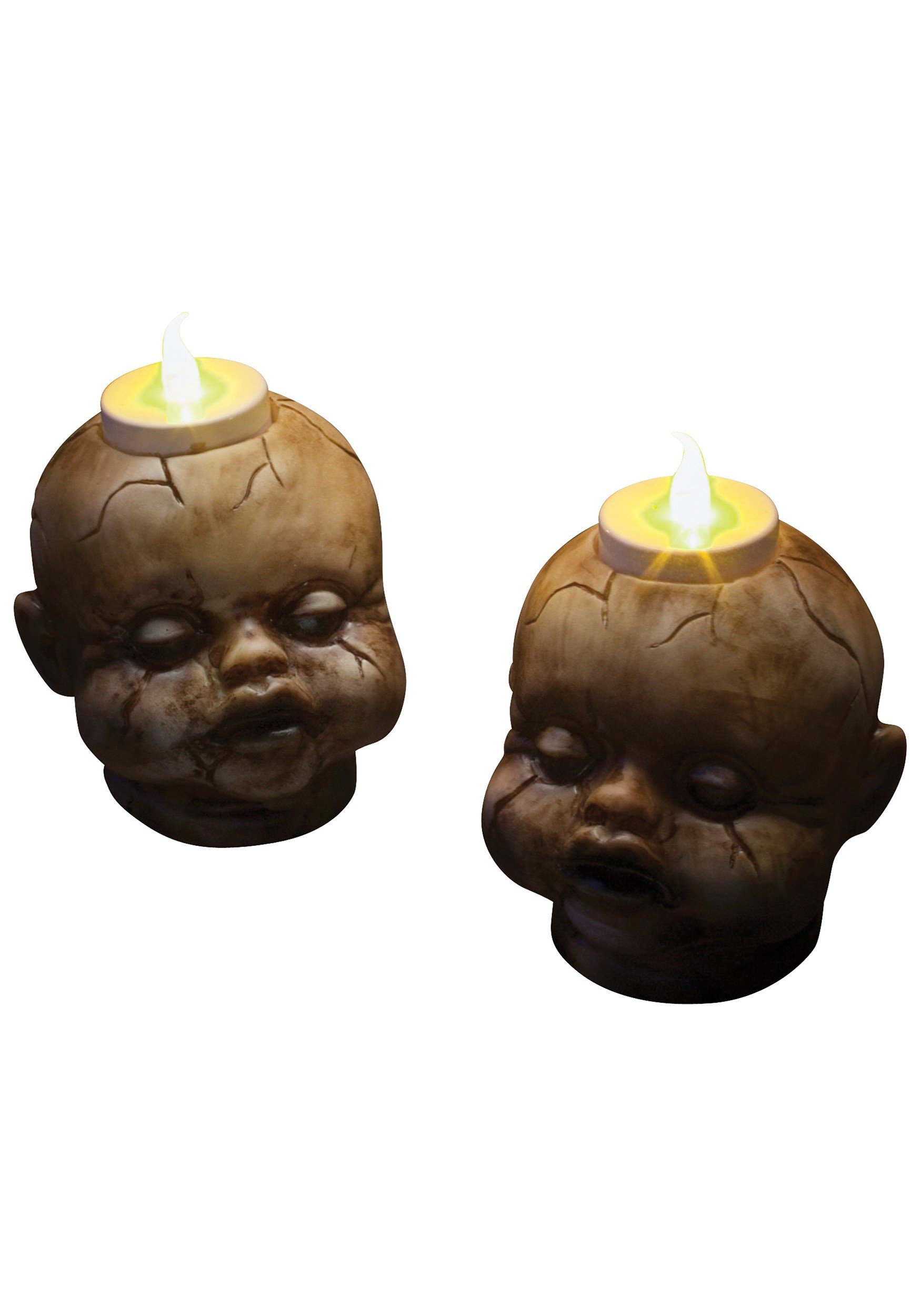 Cracked Creepy Doll Tealight Candle Set of 2 Evil Doll Halloween Props