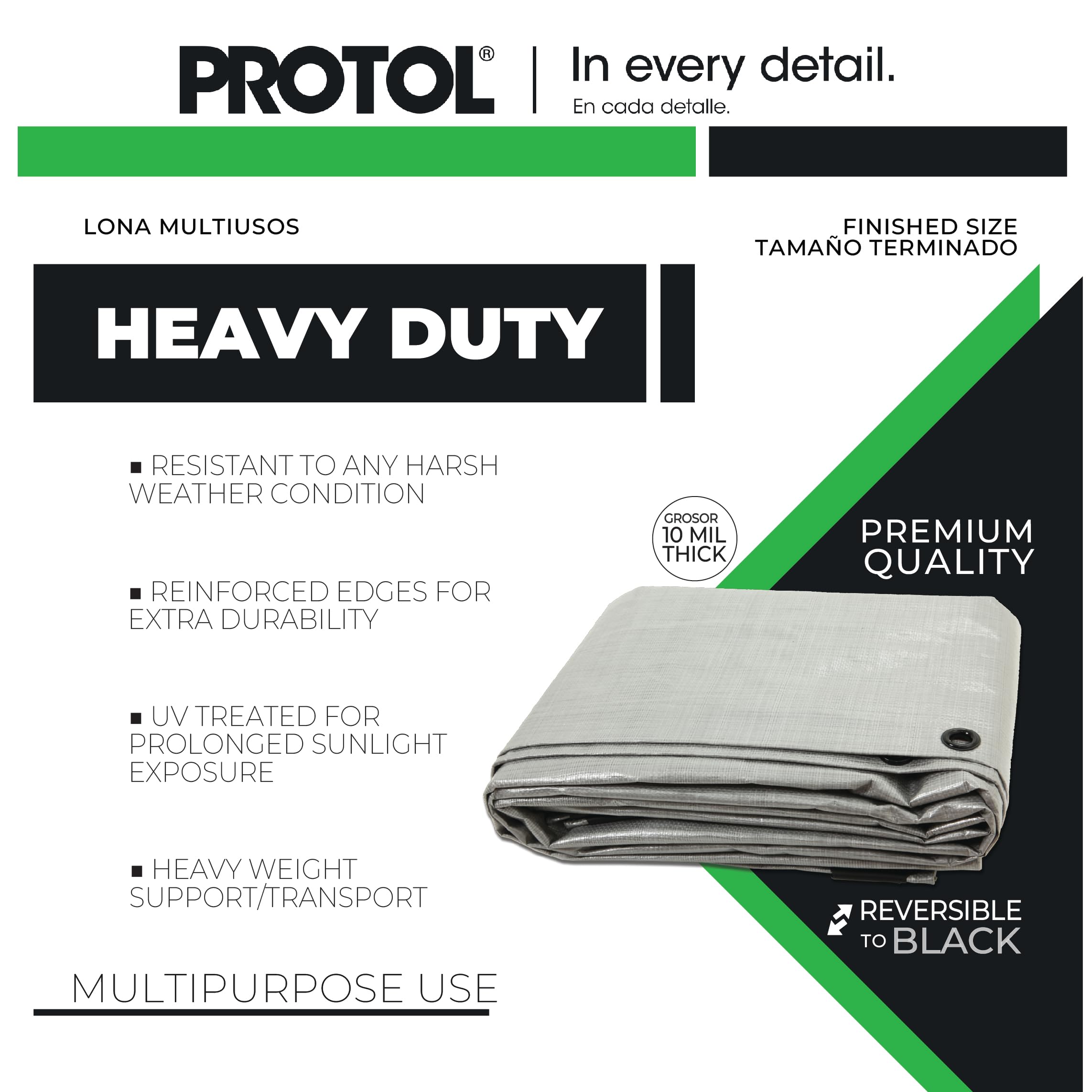 Protol 12x20 Feet Super Heavy Duty Reversible Tarp 10 Mil - Waterproof, UV Resistant, Tear Proof with Grommets