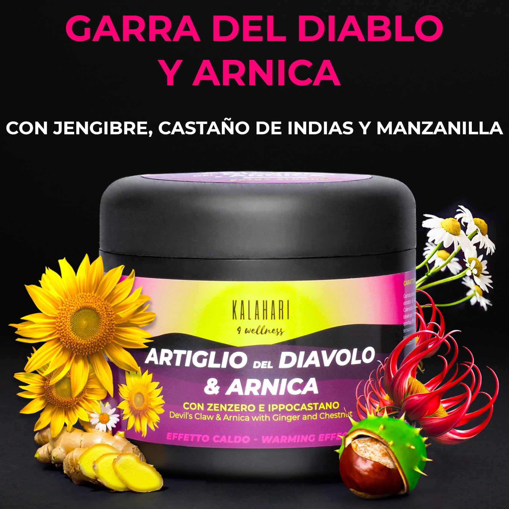 KALAHARI Garra del Diablo y Arnica Gel Extremo - Extra Fuerte - Efecto Calentador para Masajes Musculares y Articulares, Recuperación Muscular, Movilidad - Fórmula Natural, Made in Italy - 500ml