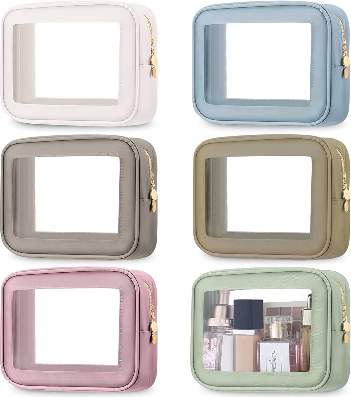 Necessaires transparentes Abbylike com zíper, Morandi, Pacote com 6