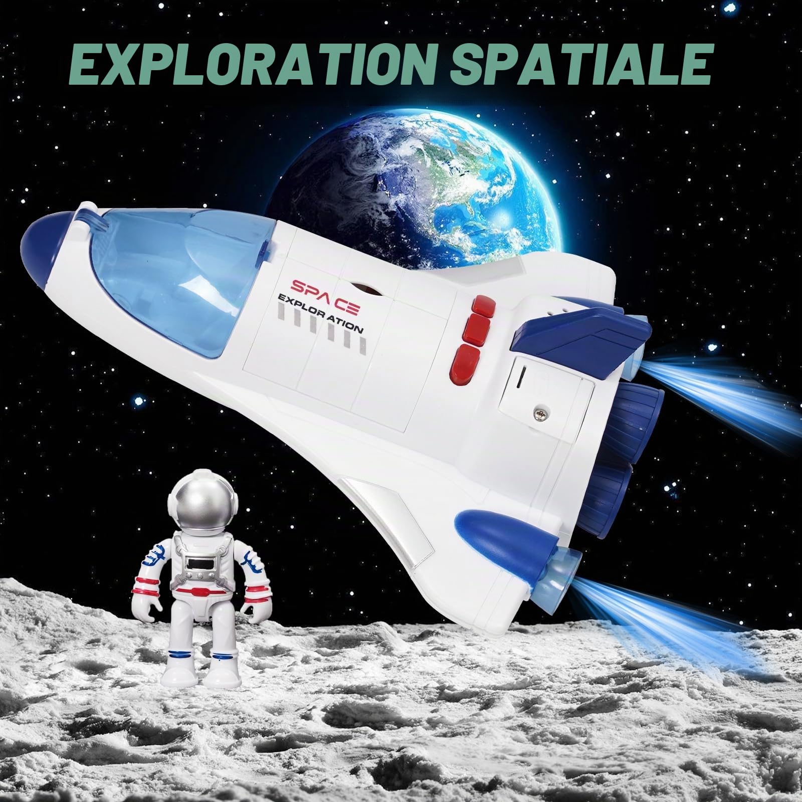 Navette Spatiale Jouets, Toys spatiaux pour Les Enfants avec Astronautes Fusée Effets Sonores et Lumineux, Spaceship Rocket Shuttle Toy (WY893A)
