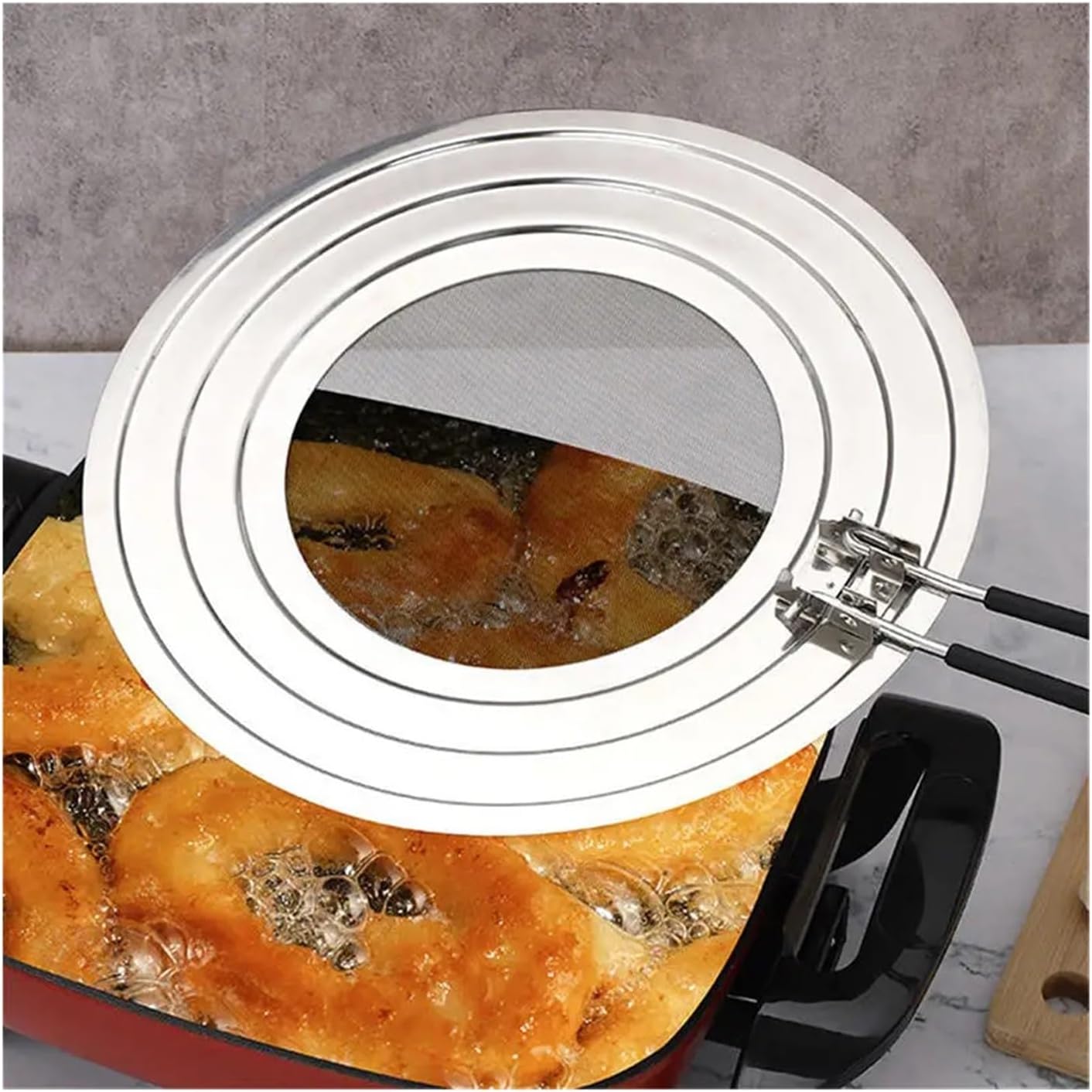 Kitchen Splatter Screen With Handle Heat-resisting Oil Splash Guard Drain Board Cover Frying Pan Lid(Silver)