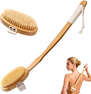 Trockenbürste, Rückenbürste Massagebürste Körperbürste, Bürste Rücken Mit Naturborsten, Body Dry Brush Bürsten für Massage Peeling Entfernung Abgestorbener Haut Cellulit
