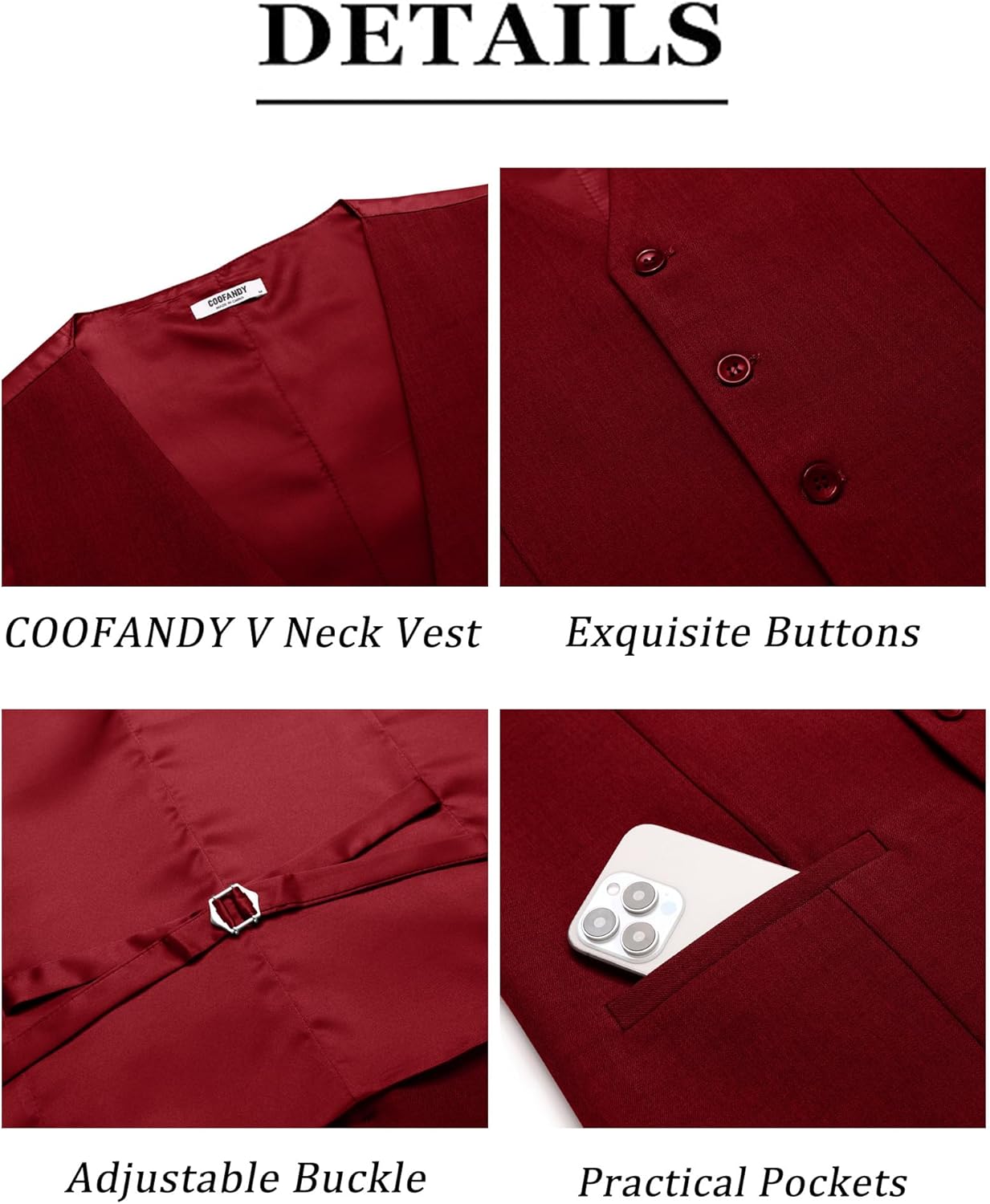 COOFANDY Men's Business Suit Vests Slim Fit Formal Dress Waistcoat Groomsman Vest For Wedding - Image 6