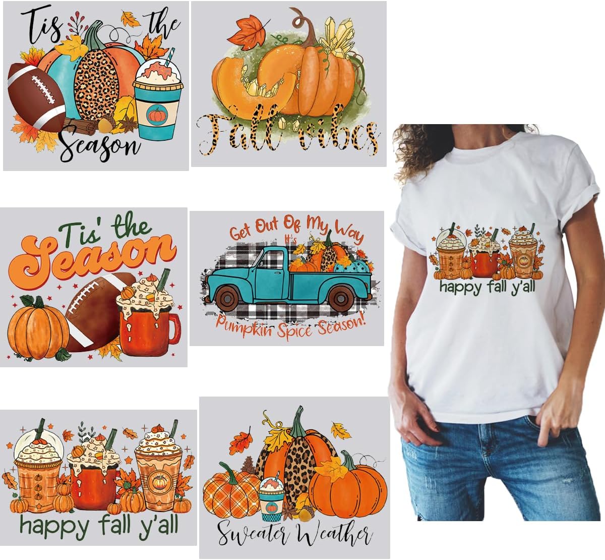 6 Sheets Fall Iron on Transfers Autumn Thanksgiving Iron On