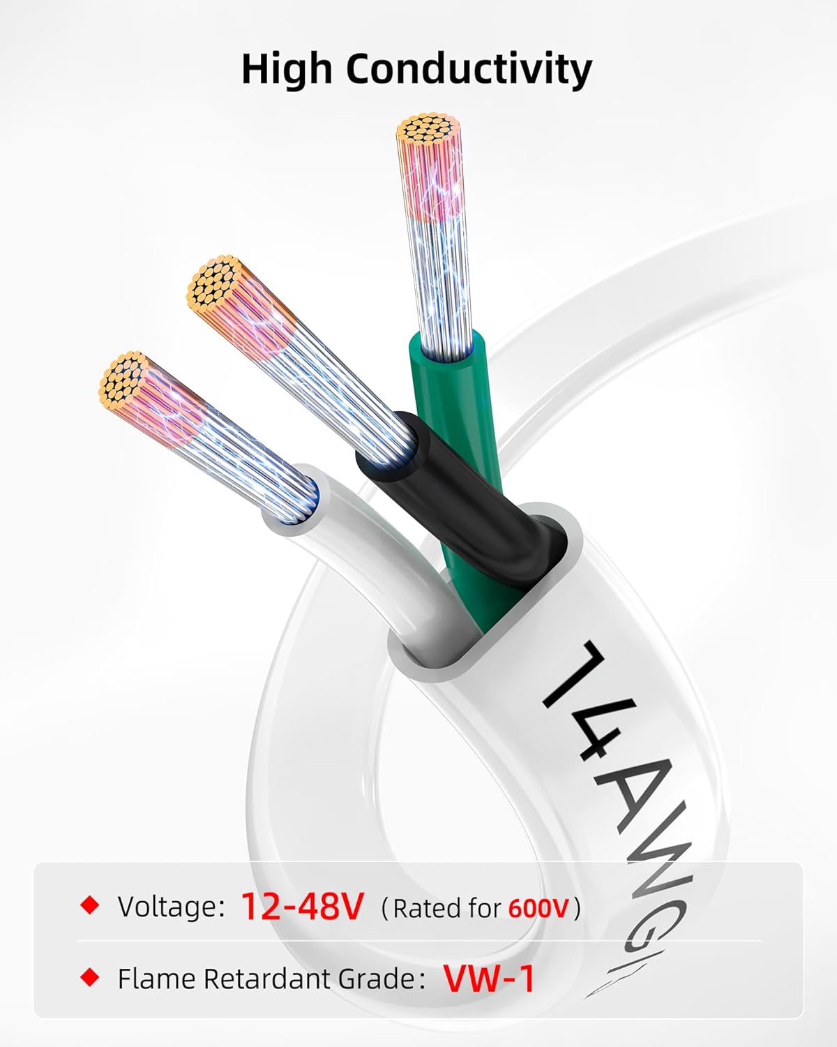 NAOEVO 14 Gauge Marine Wire, 14/3 Triplex Marine Electrical Cable, Waterproof/Insulated PVC/Oxygen-Free Tinned Copper 14 AWG Wire for Boat, Automotive, RV, Solar, LED, Trolling Motor (30FT)